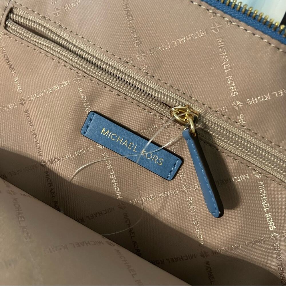 Michael Kors Cindy Large Blue Backpack School Bag Zipper Closure MK Logo NWT - Picture 5 of 6